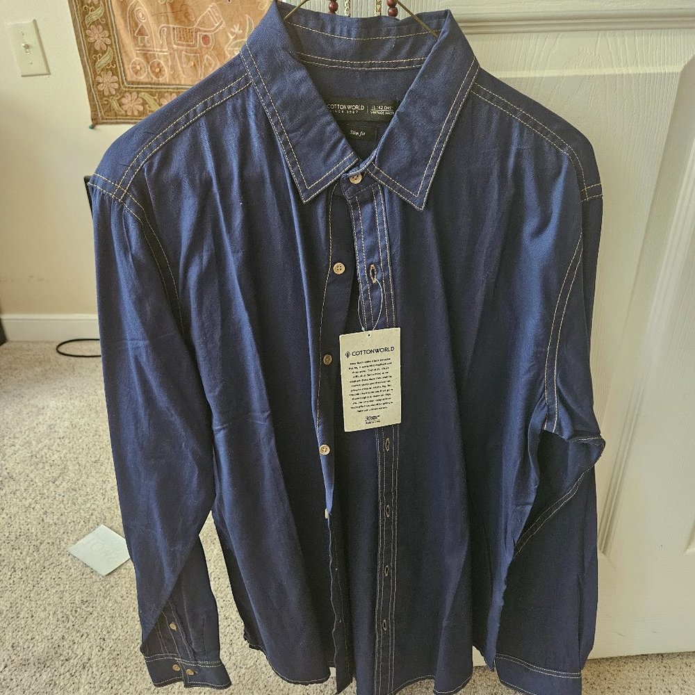 Blue Button Down. NWT. Pure Cotton Denim 'look'